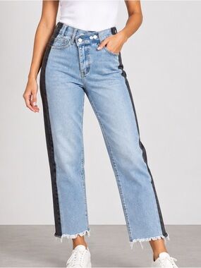 Oak & Fort black and blue jeans.